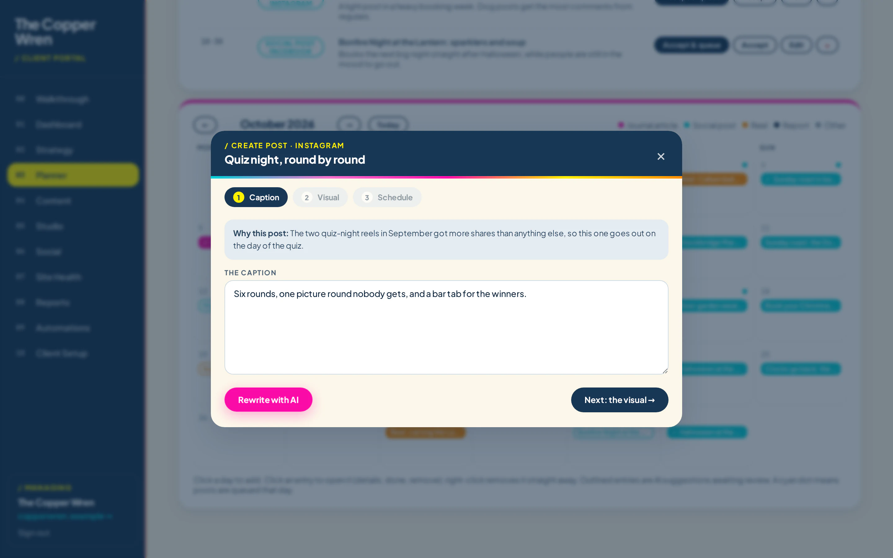 A caption draft in the composer
